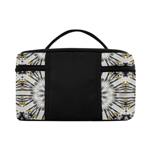 White Black and Tan Geometric Cosmetic Bag/Large (Model 1658)