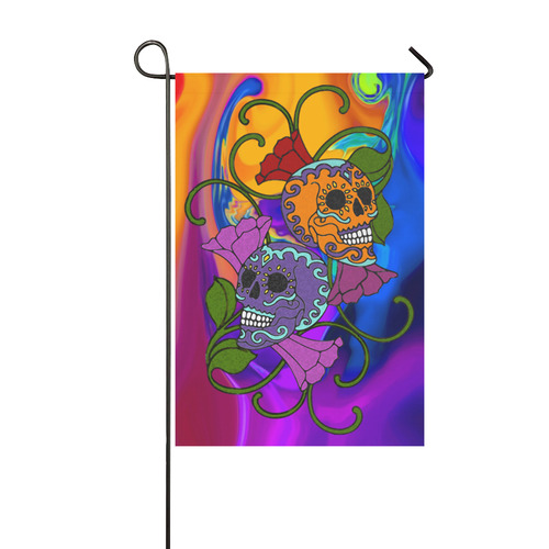 Día De Los Muertos Two Skulls Flowers Garden Flag 12‘’x18‘’（Without Flagpole）