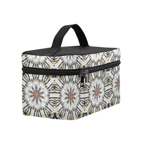 White Black and Tan Geometric Cosmetic Bag/Large (Model 1658)