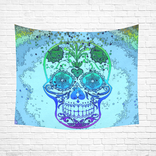 psychedelic Pop Skull 317D by JamColors Cotton Linen Wall Tapestry 60"x 51"