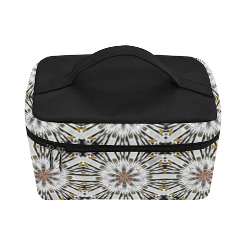 White Black and Tan Geometric Cosmetic Bag/Large (Model 1658)