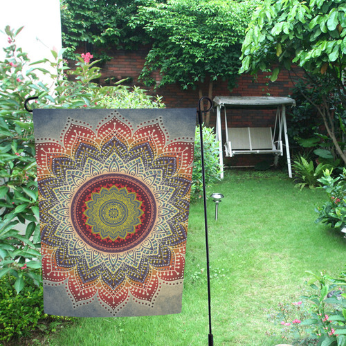 Folk Art MANDALA - dirty grunge blue red Garden Flag 12‘’x18‘’（Without Flagpole）