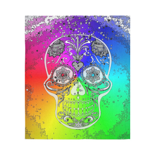psychedelic Pop Skull 317F by JamColors Cotton Linen Wall Tapestry 51"x 60"