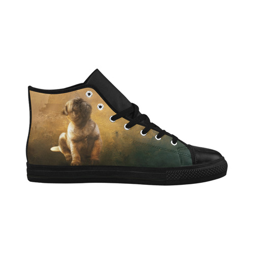 Cute painting pug puppy Aquila High Top Microfiber Leather Women's Shoes/Large Size (Model 032)