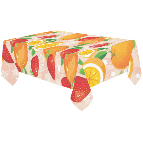Strawberry Orange Hearts Fruit Pattern Cotton Linen Tablecloth 60"x120"