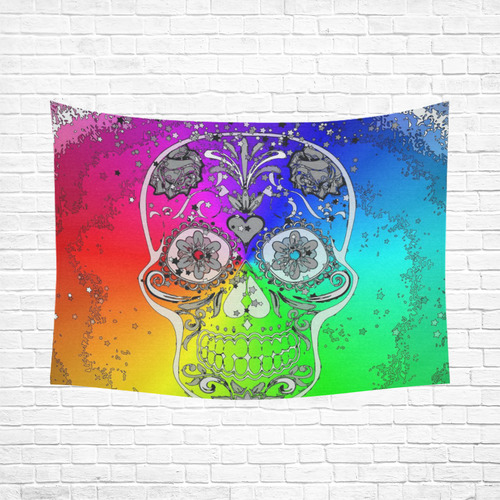 psychedelic Pop Skull 317F by JamColors Cotton Linen Wall Tapestry 80"x 60"