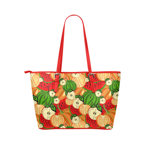 Colorful Fruit Pattern with Watermelon Leather Tote Bag/Large (Model 1651)