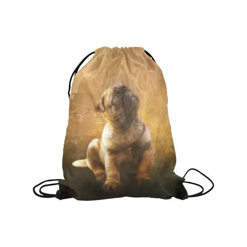 Cute painting pug puppy Medium Drawstring Bag Model 1604 (Twin Sides) 13.8"(W) * 18.1"(H)