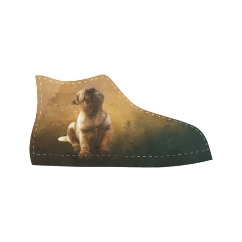 Cute painting pug puppy Aquila High Top Microfiber Leather Men's Shoes/Large Size (Model 032)