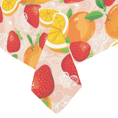 Strawberry Orange Hearts Fruit Pattern Cotton Linen Tablecloth 60"x 84"