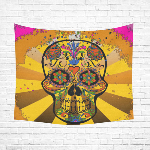 psychedelic Pop Skull 317A by JamColors Cotton Linen Wall Tapestry 60"x 51"