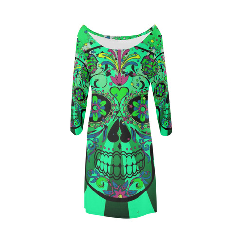 psychedelic Pop Skull 317C by JamColors Bateau A-Line Skirt (D21)