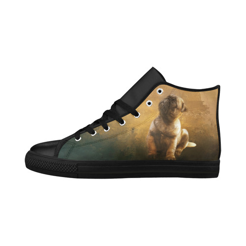 Cute painting pug puppy Aquila High Top Microfiber Leather Men's Shoes/Large Size (Model 032)