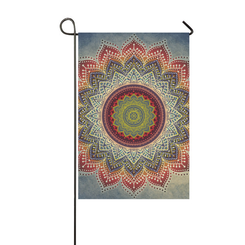 Folk Art MANDALA - dirty grunge blue red Garden Flag 12‘’x18‘’（Without Flagpole）