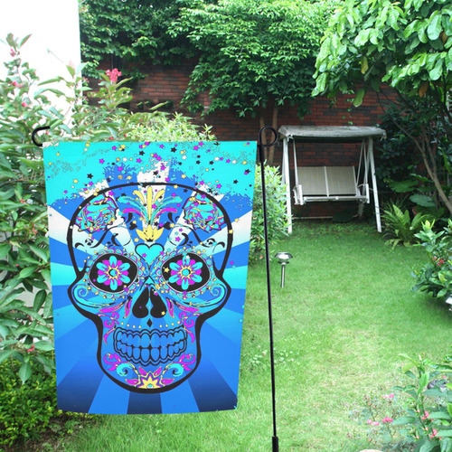 psychedelic Pop Skull 317B by JamColors Garden Flag 12‘’x18‘’（Without Flagpole）