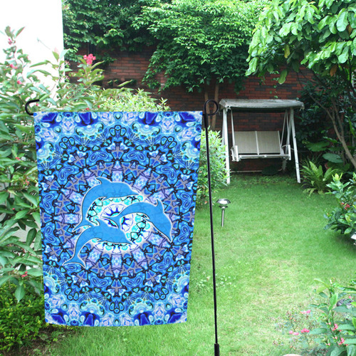 Mandala Magic Blue JUMPING DOLPHINS Garden Flag 12‘’x18‘’（Without Flagpole）