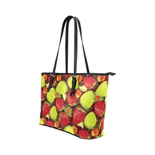 Strawberries Fruit Vegetable Pattern Leather Tote Bag/Small (Model 1651)