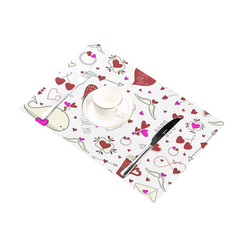 Valentine's Day LOVE HEARTS pattern red pink Placemat 12''x18''