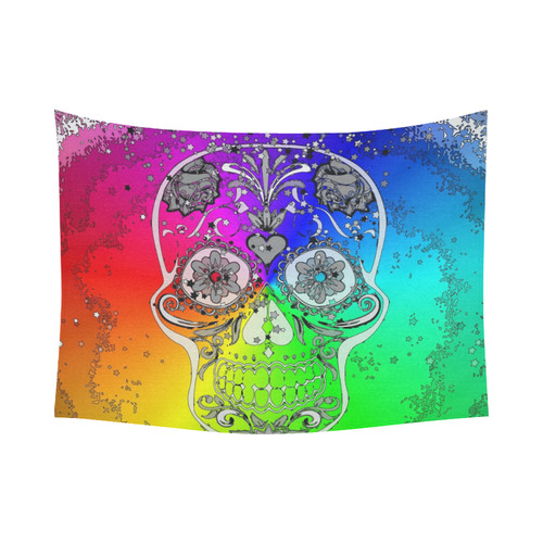 psychedelic Pop Skull 317F by JamColors Cotton Linen Wall Tapestry 80"x 60"