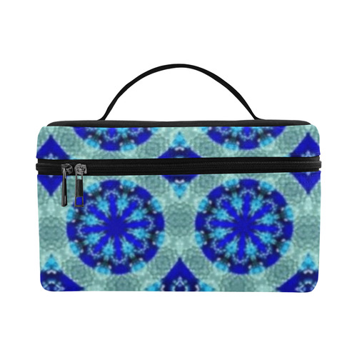 Teal Blue Geometric Cosmetic Bag/Large (Model 1658)