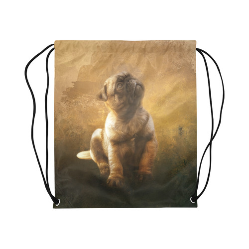 Cute painting pug puppy Large Drawstring Bag Model 1604 (Twin Sides)  16.5"(W) * 19.3"(H)