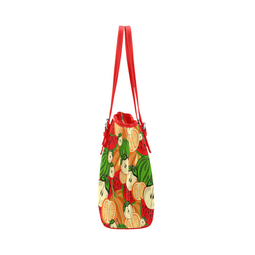 Colorful Fruit Pattern with Watermelon Leather Tote Bag/Large (Model 1651)