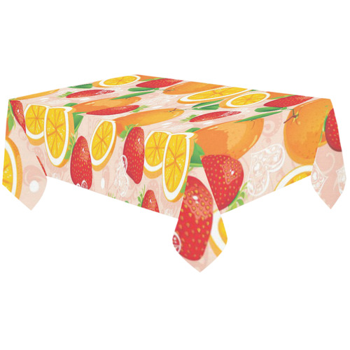 Strawberry Orange Hearts Fruit Pattern Cotton Linen Tablecloth 60"x120"