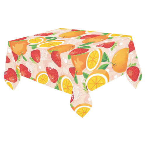 Strawberry Orange Hearts Fruit Pattern Cotton Linen Tablecloth 52"x 70"