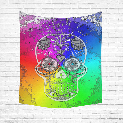 psychedelic Pop Skull 317F by JamColors Cotton Linen Wall Tapestry 51"x 60"