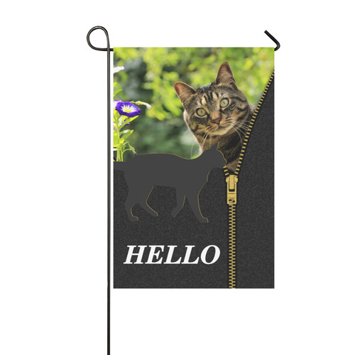 ZIPPER CUTE CAT FLOWERS Garden Flag 12‘’x18‘’（Without Flagpole）