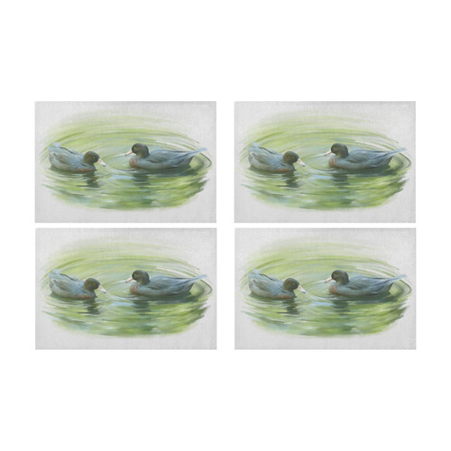 Blue Ducks in Pond - watercolor birds Placemat 12’’ x 18’’ (Four Pieces)