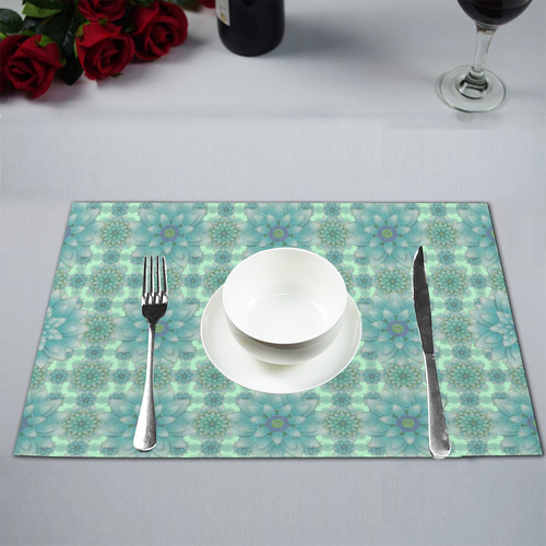 Turquoise Happiness, Lotus pattern Placemat 12’’ x 18’’ (Set of 4)