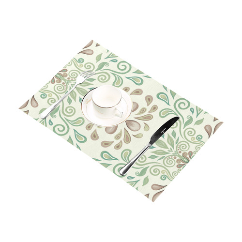 Green watercolor ornament, pattern Placemat 12’’ x 18’’ (Set of 4)