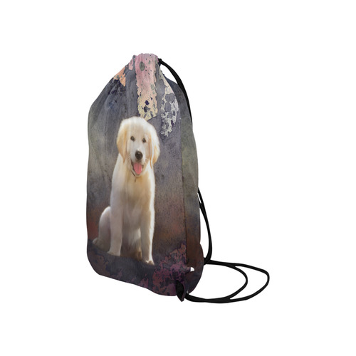 A cute painting golden retriever puppy Small Drawstring Bag Model 1604 (Twin Sides) 11"(W) * 17.7"(H)