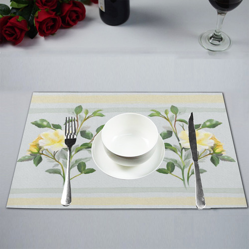 Yellow roses, floral watercolor Placemat 12’’ x 18’’ (Four Pieces)