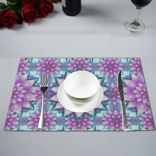 Lotus Flower Pattern - Purple and turquoise Placemat 12’’ x 18’’ (Set of 4)