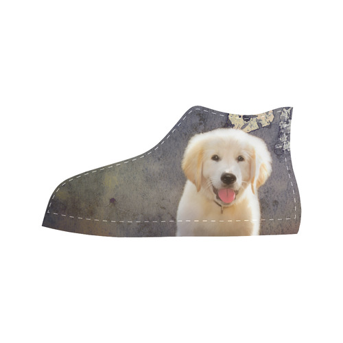 A cute painting golden retriever puppy Aquila High Top Microfiber Leather Women's Shoes/Large Size (Model 032)