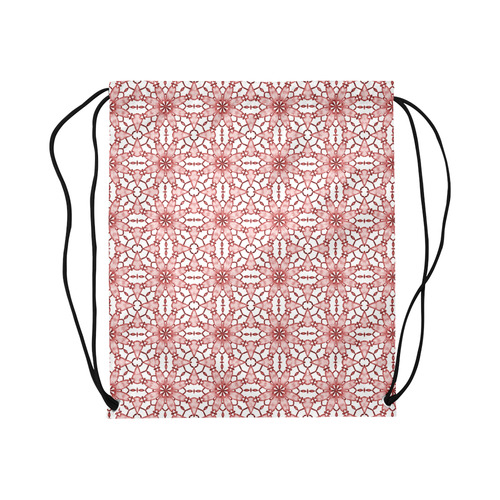 Sexy White and Coral Lace Large Drawstring Bag Model 1604 (Twin Sides)  16.5"(W) * 19.3"(H)