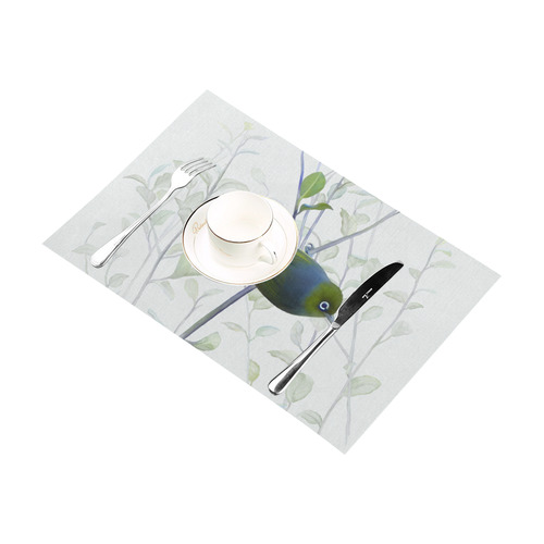 Silvereye, bird in tree, watercolor Placemat 12’’ x 18’’ (Set of 4)