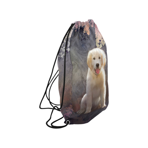 A cute painting golden retriever puppy Small Drawstring Bag Model 1604 (Twin Sides) 11"(W) * 17.7"(H)