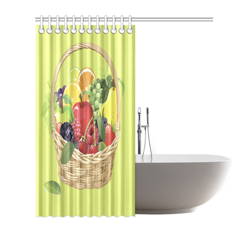 Fruit Basket Cherry Berry Apple Green Grapes Shower Curtain 72"x72"