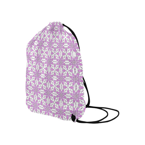 Sexy White and Lavender Lace Large Drawstring Bag Model 1604 (Twin Sides)  16.5"(W) * 19.3"(H)