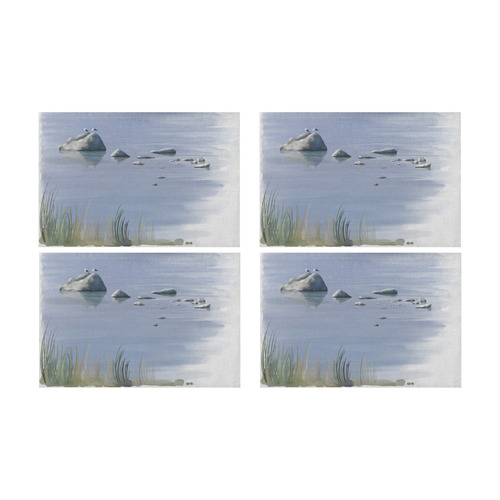 Seagulls on stones, watercolor birds Placemat 12’’ x 18’’ (Four Pieces)