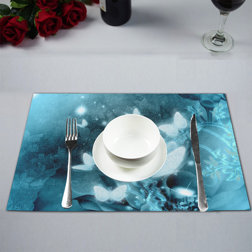 Glowing butterflies in blue colors Placemat 12’’ x 18’’ (Set of 4)