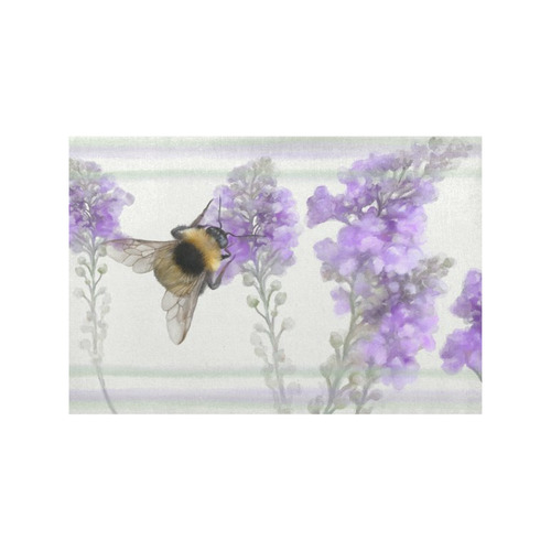 Bumblebee on purple flowers, floral watercolor Placemat 12’’ x 18’’ (Set of 4)