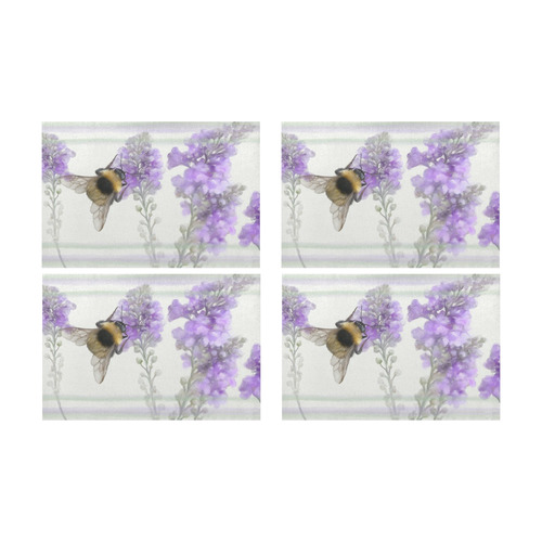 Bumblebee on purple flowers, floral watercolor Placemat 12’’ x 18’’ (Set of 4)
