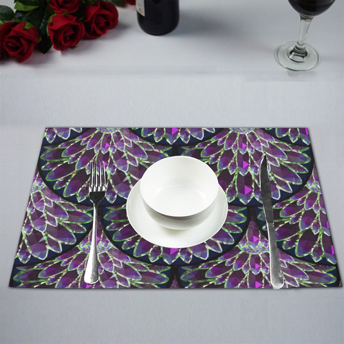 Mosaic flower, purple fish scale pattern Placemat 12’’ x 18’’ (Set of 4)