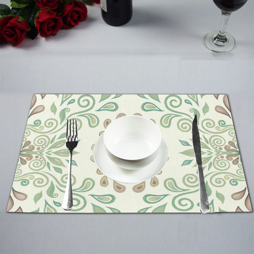 Green watercolor ornament, pattern Placemat 12’’ x 18’’ (Set of 4)