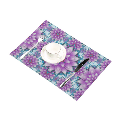 Lotus Flower Pattern - Purple and turquoise Placemat 12’’ x 18’’ (Set of 4)