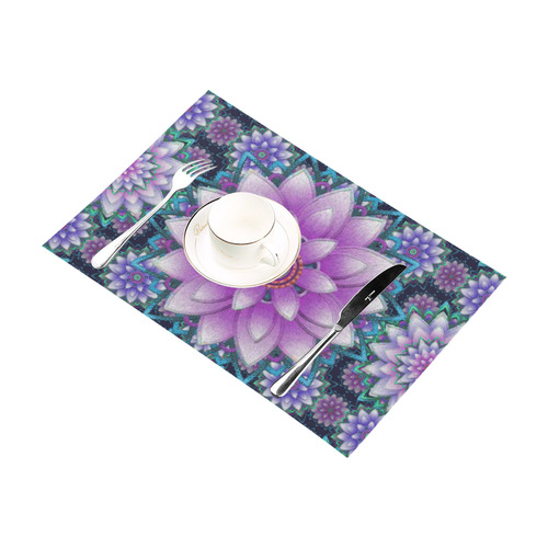 Lotus Flower Ornament - Purple and turquoise Placemat 12’’ x 18’’ (Set of 4)